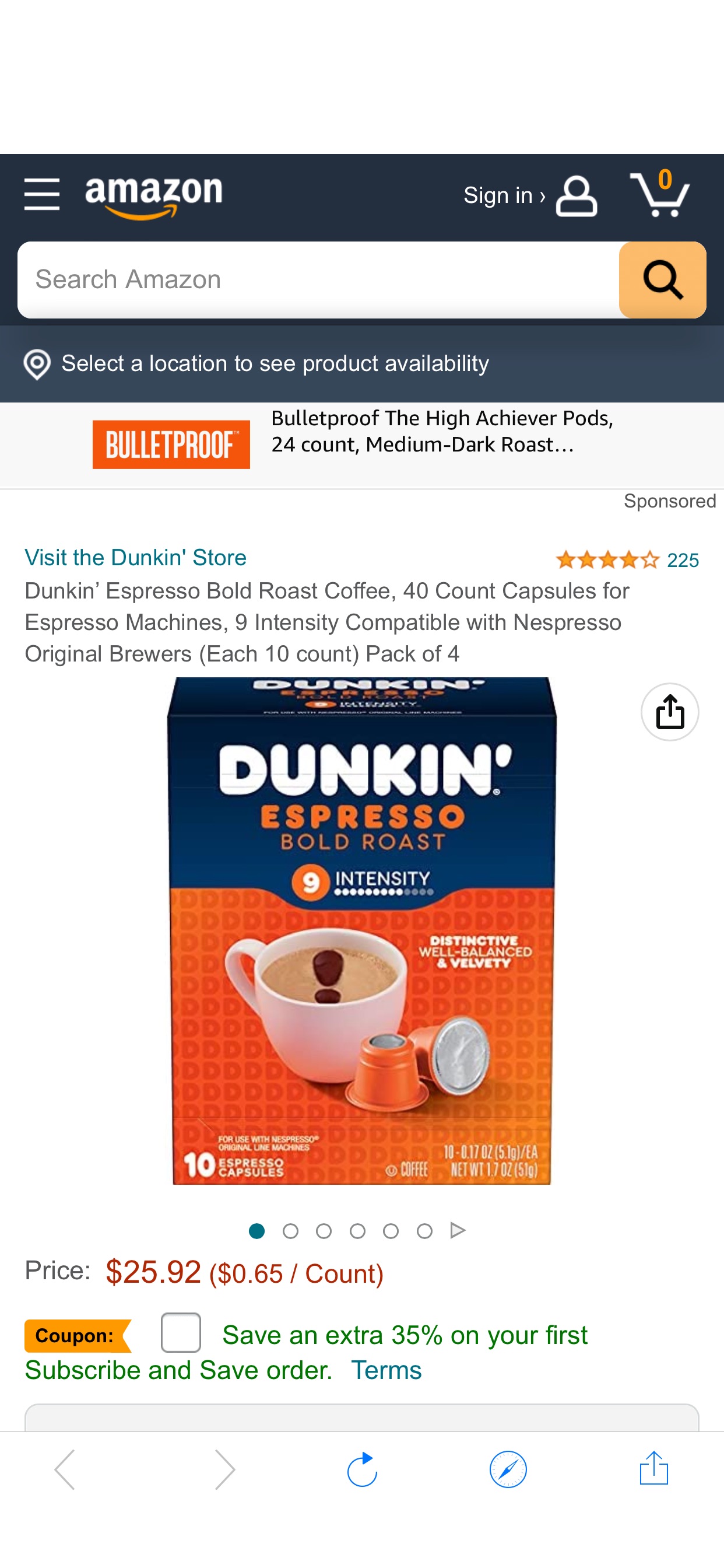 Amazon.com: Dunkin’ Espresso Bold Roast Coffee, 40 Count Capsules for Espresso Machines, 9 Intensity Compatible with Nespresso Original Brewers (Each 10 count) Pack of 4 : Grocery & Gourmet Food