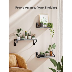 $15.98 Amazon.com: AMADA家居浮动货架壁挂式3件套,卧室质朴木质壁架,浴室,客厅,厨房,洗衣房存储和装饰,灰色