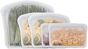 Durbl - Reusable Silicone Food Storage Bags (Sky), 5 Pack BPA Free