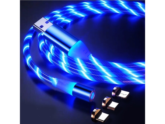 Newegg LED流动磁力充电器蓝色电缆点亮糖果移动派对发光充电器手机充电电缆电磁流吸收USB Snap快速连接3合1 USB电缆