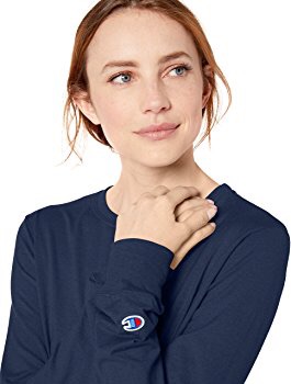 Champion Women's Classic Long Sleeve Tee, Athletic Navy, X Small at Amazon Women’s Clothing store女款长袖T恤