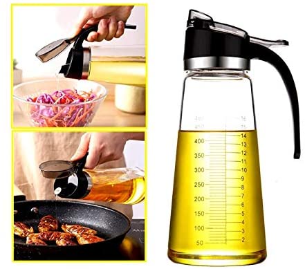 厨房烹饪用橄榄油分配器瓶、醋分配器、带测量和易于倾倒厨房的食用油调味品容器 (18.6 OZ) :