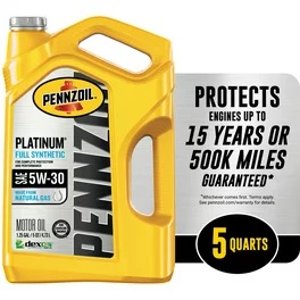 Pennzoil Platinum Full Synthetic 5W-20 Motor Oil, 5-Quart