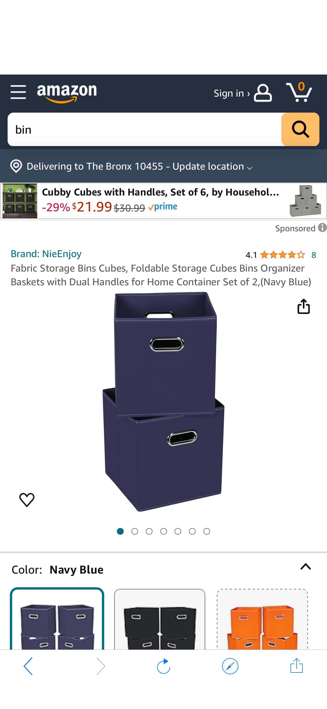 Amazon.com: NieEnjoy Fabric Storage Bins Cubes, Foldable Storage Cubes Bins Organizer Baskets with Dual Handles for Home Container Set of 2,(Navy Blue) : Home & Kitchen