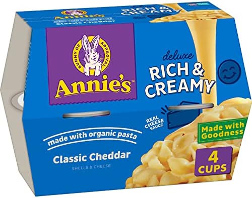 Amazon.com : Annie&#39;s Classic Cheddar Deluxe Rich and Creamy Microwave Mac &amp; Cheese with Organic Pasta, 4 Ct, 2.6 OZ Cups : Everything Else
