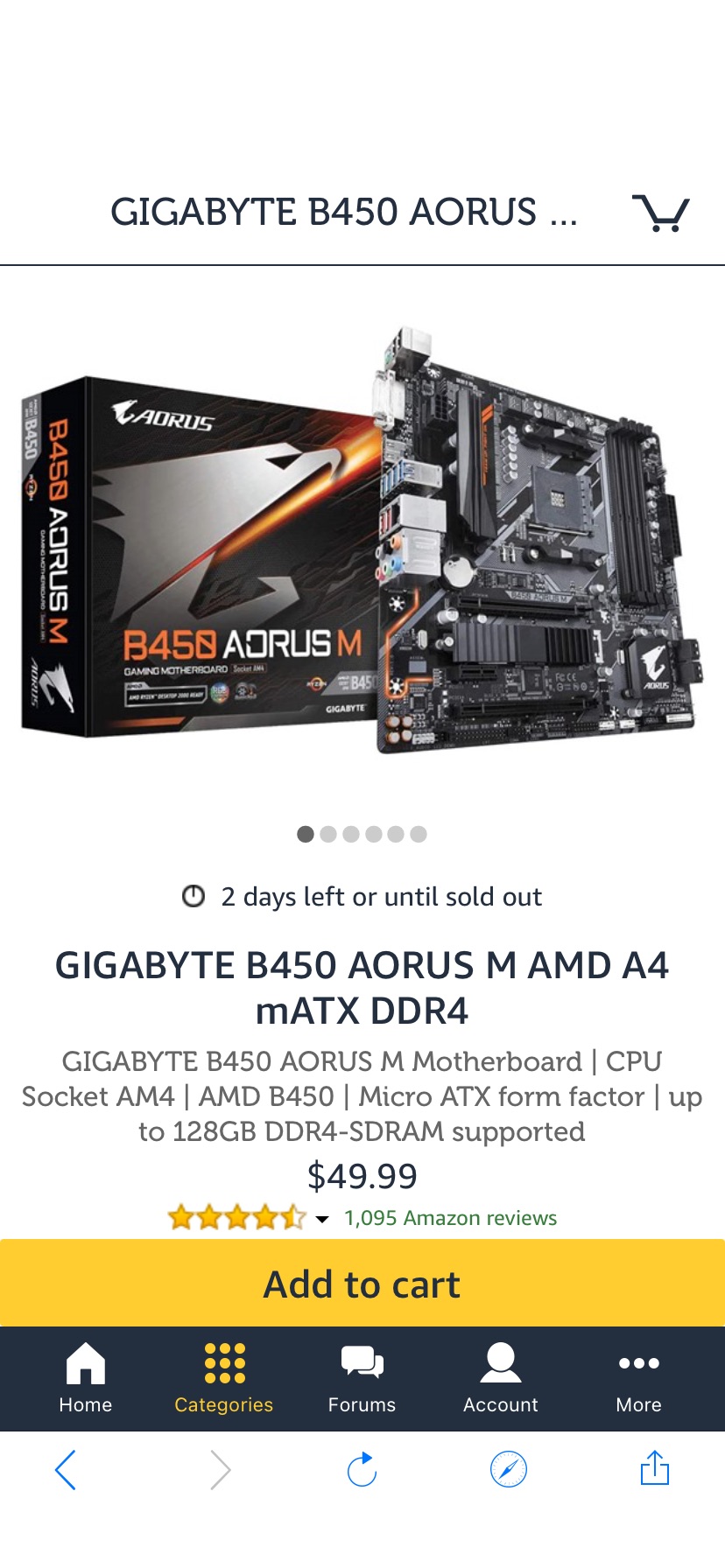 GIGABYTE B450 AORUS M AMD A4 mATX DDR4 b450主板