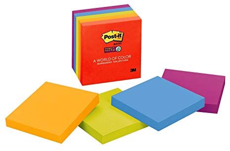 便利贴Amazon.com: Post-it Super Sticky Notes, 2x Sticking Power, 3 in x 3 in, Marrakesh Collection, 5 Pads/Pack (654-5SSAN): Office Products