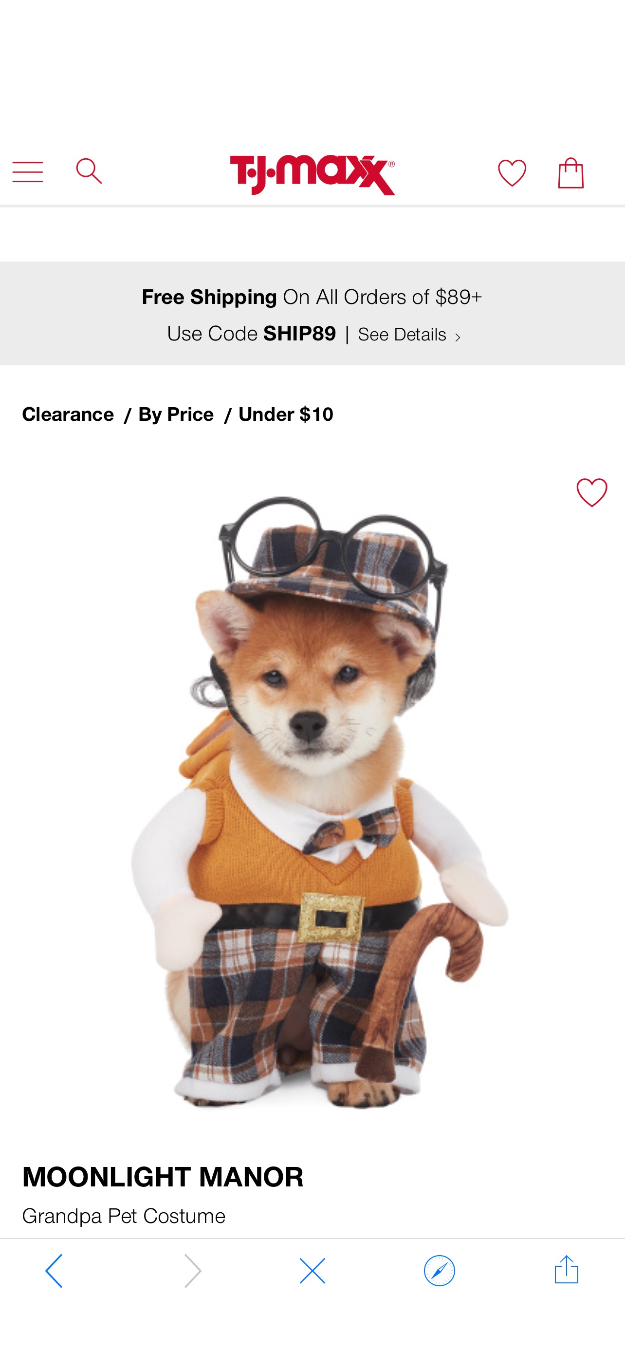 宠物衣服Grandpa Pet Costume | Clearance | T.J.Maxx