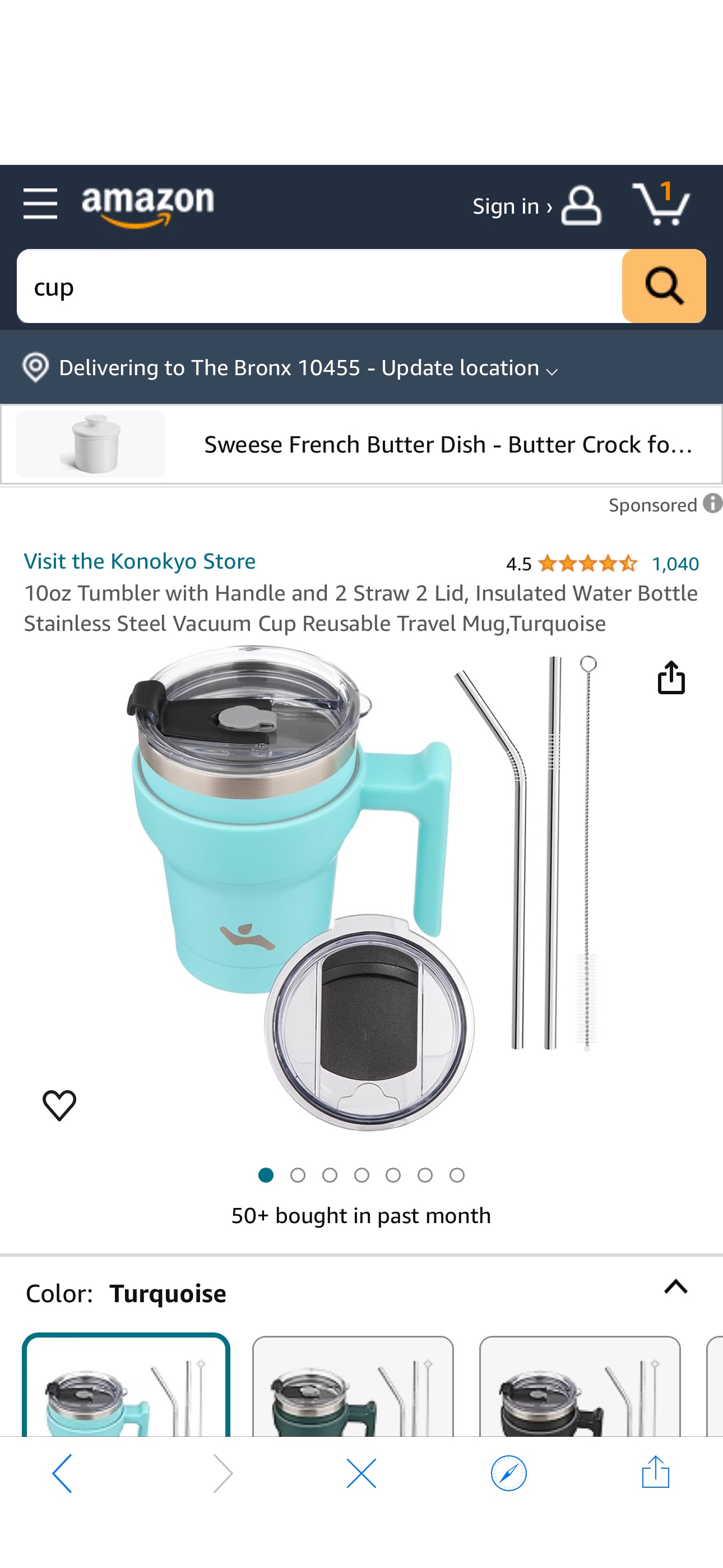 Amazon.com | Konokyo 10oz Tumbler with Handle and 2 Straw 2 Lid, Insulated Water Bottle Stainless Steel Vacuum Cup Reusable Travel Mug,Turquoise: Tumblers & Water Glasses