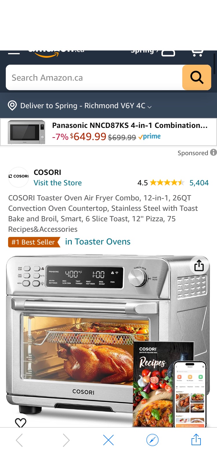 COSORI Toaster Oven Air Fryer Combo, 12-in-1, 26QT Convection Oven Countertop, Stainless Steel with Toast Bake and Broil, Smart, 6 Slice Toast, 12'' Pizza, 75 Recipes&Accessories : Amazon.ca: Home