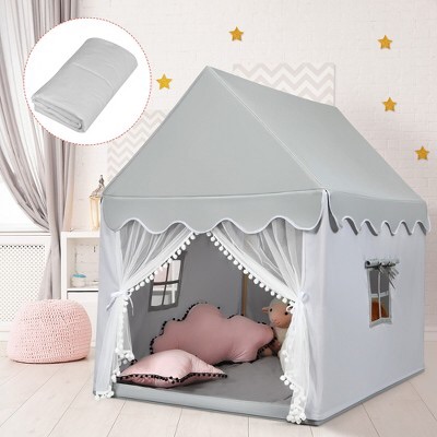 Costway Kids Play Tent Large Playhouse Children Play Castle Fairy Tent gift W/ Mat Gray 儿童游戏室内帐篷