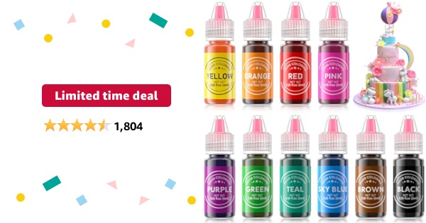 Limited-time deal: Food Coloring Liquid 10 Colors for Baking,Cherrysea Food Grade Cake Food Coloring Set for Halloween,Fondant,Cookies,Icing,Easter Egg Dessert Decorating Making DIY Supplies Kit- 0.25