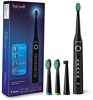Amazon.com: Electric Toothbrush Clean as Dentist Rechargeable Sonic Toothbrush with Smart Timer 4 Hours Charge Minimum 30 Days Use 5 Optional 電動牙刷