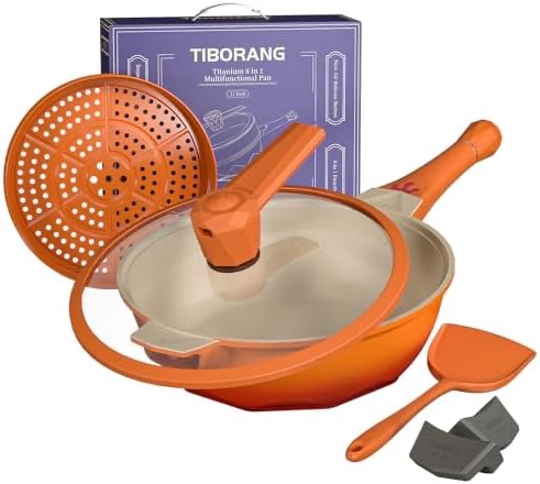 Amazon.com: TIBORANG 8 in 1 Frying Pans Nonstick,11" Frying Pan Skillet with Lid,Steamer for Cooking,All in One Pan Cookware for All Stoves,Woks & Stir-Fry Pans Nonstick,Saute Pan PFAS-Free/PFOA Free(