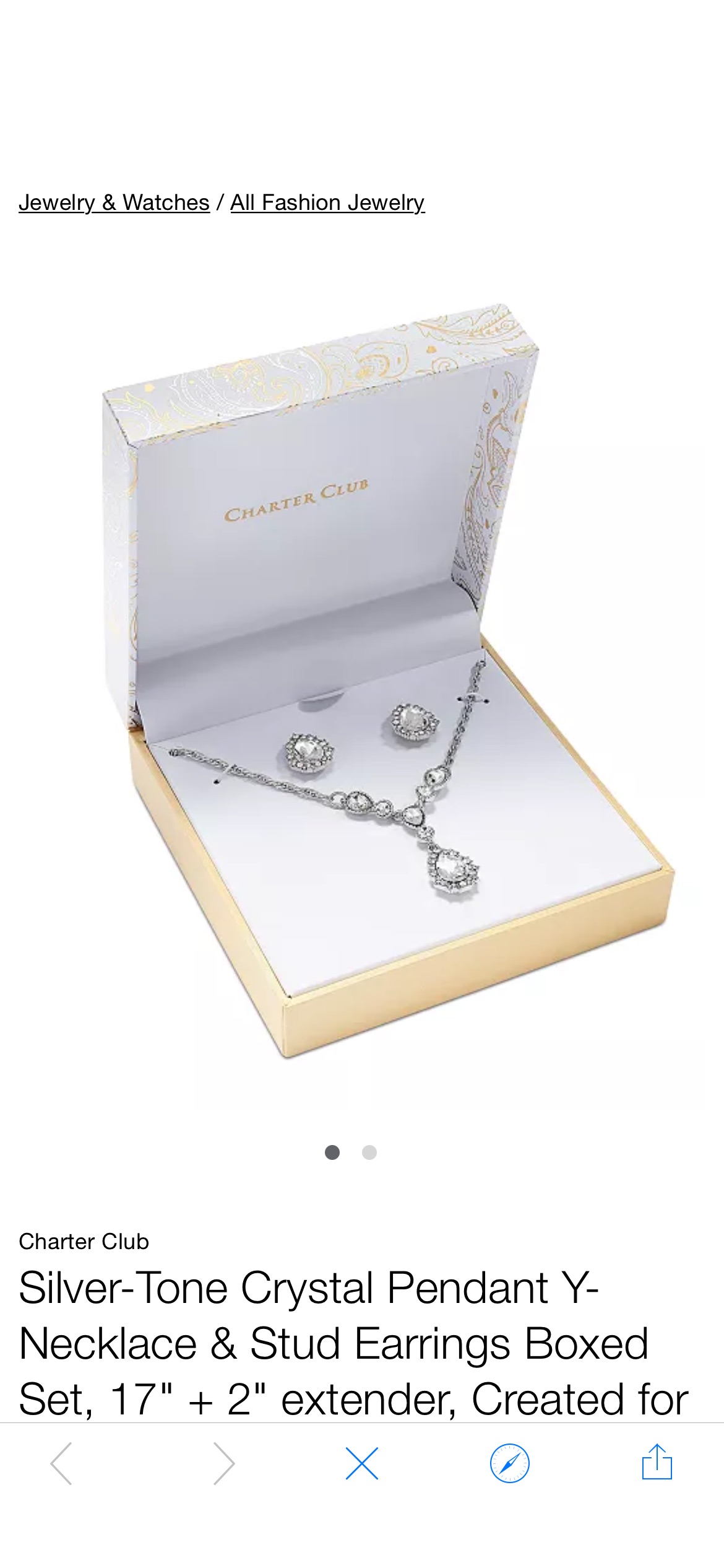 项链耳坠套装Charter Club Silver-Tone Crystal Pendant Y-Necklace & Stud Earrings Boxed Set, 17" + 2" extender, Created for Macy's & Reviews - All Fashion Jewelry - Jewelry & Watches - Macy's