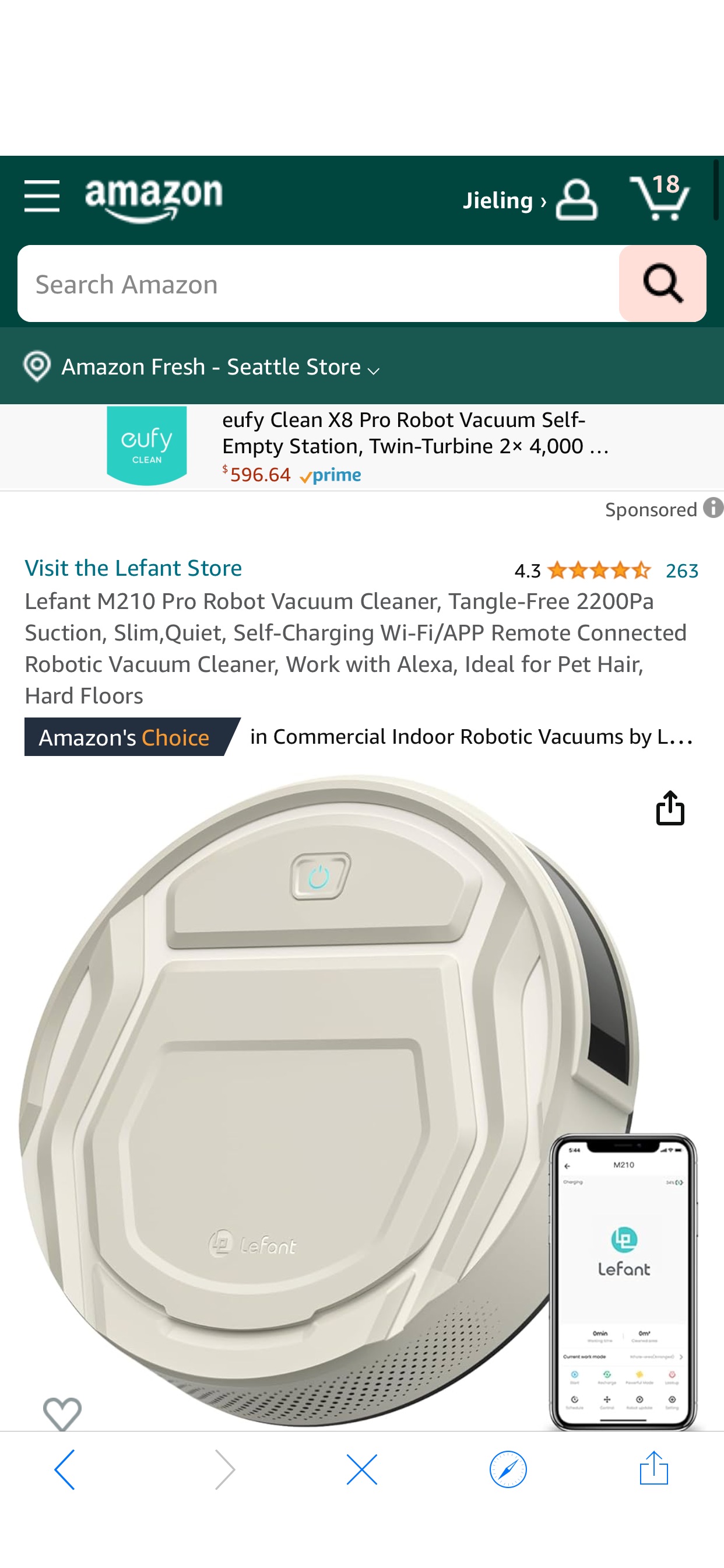 Amazon.com: Lefant M210 Pro Robot Vacuum Cleaner, Tangle-Free 2200Pa Suction, Slim,Quiet, Self-Charging Wi-Fi/APP Remote Connected Robotic Vacuum Cleaner, Work with Alexa, Ideal for Pet Hair, Hard Flo