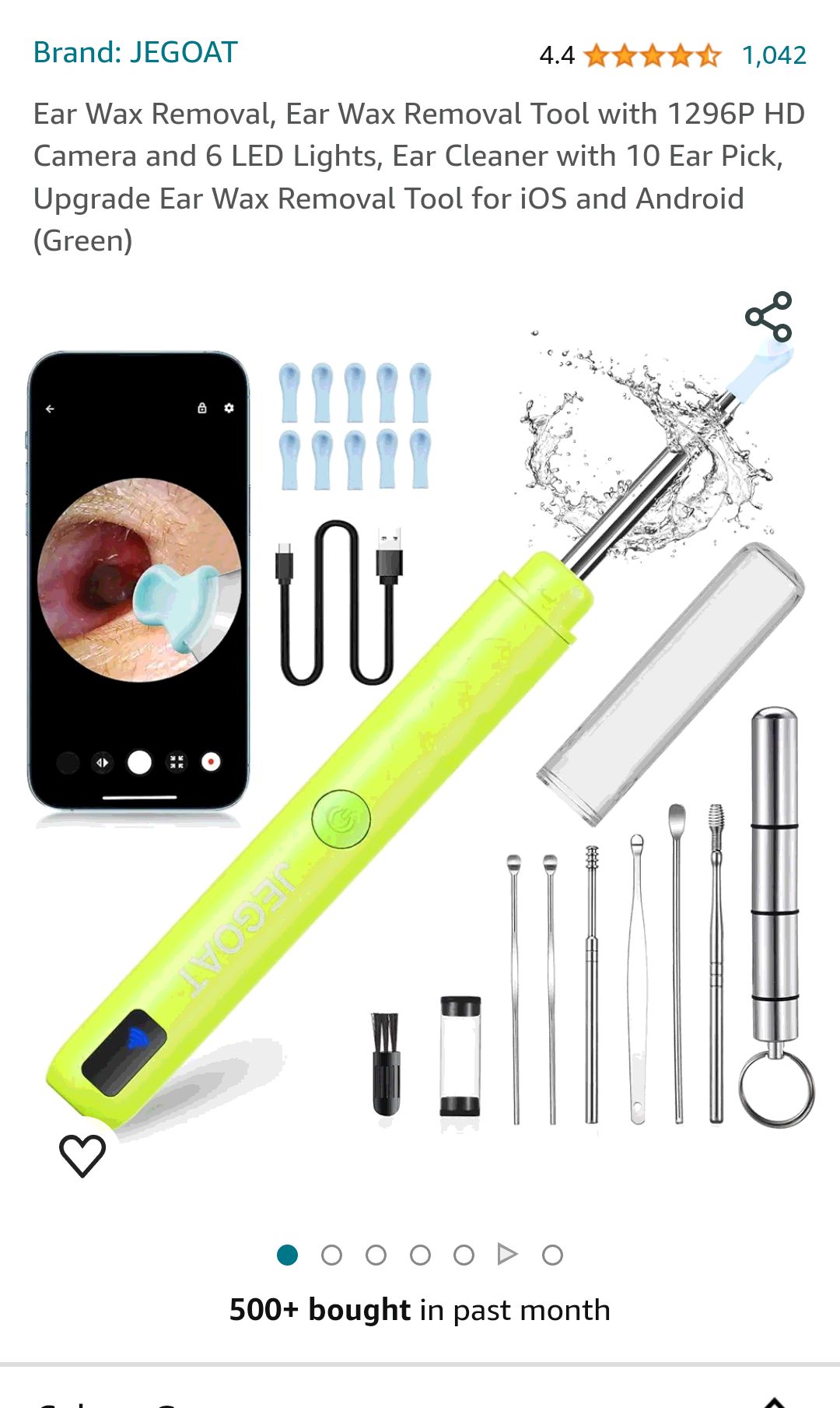 Ear Wax Removal, Ear Wax Removal Tool with 1296P HD Camera and 6 LED Lights, Ear Cleaner with 10 Ear Pick, Upgrade Ear Wax Removal Tool for iOS and Android (Deep Grey) : Health & Household