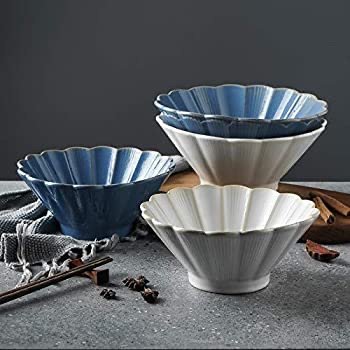 Selamica 日式陶瓷拉面碗2个 配木勺木筷 蓝白两色或混搭