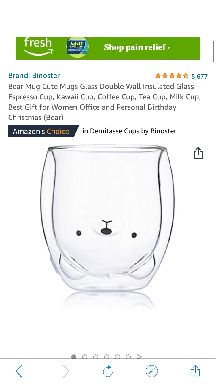 Amazon.com | Bear Mug Cute Mugs Glass Double Wall Insulated Glass Espresso Cup, Kawaii Cup, Coffee Cup, Tea Cup, Milk Cup, Best Gift for Women Office and Personal Birthday Christmas (Bear)小熊款