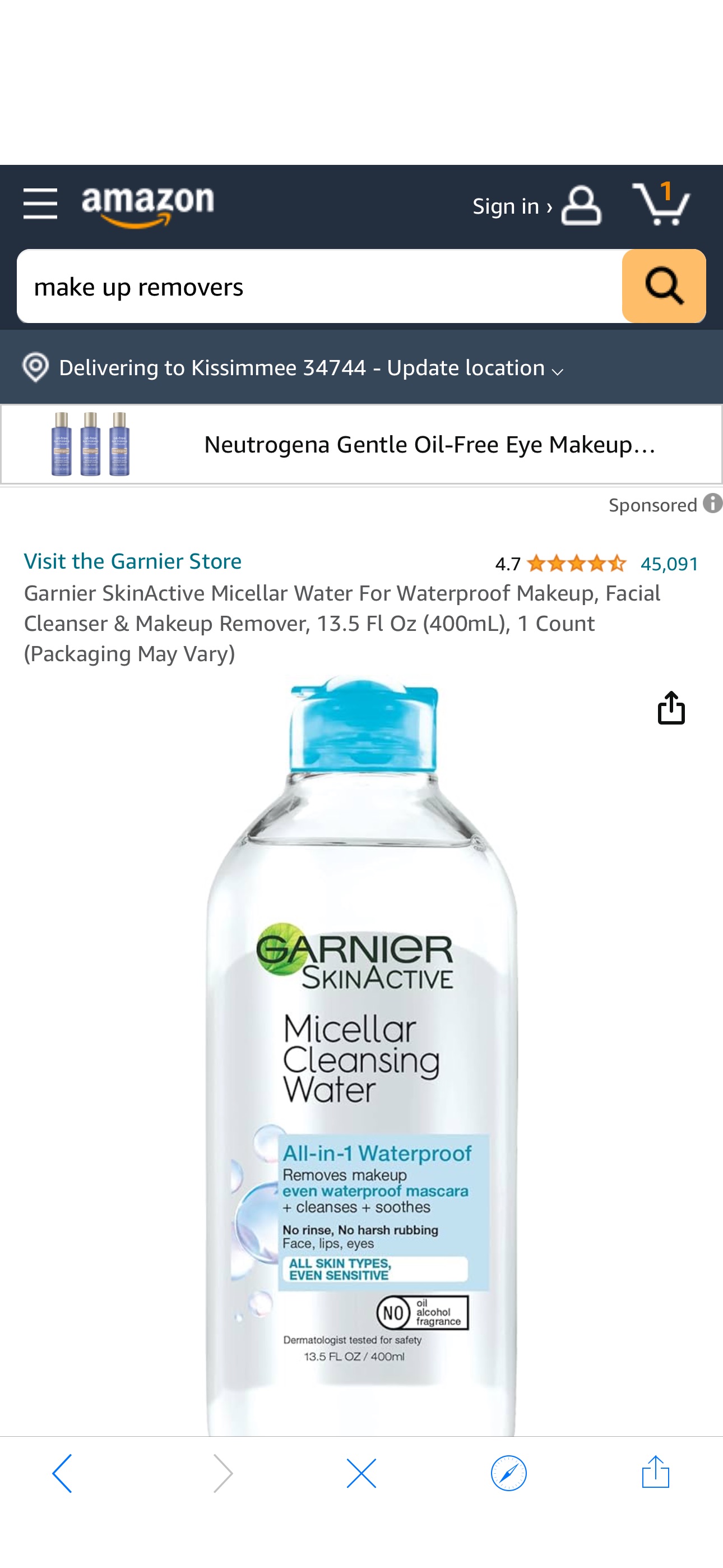 Amazon.com: Garnier SkinActive Micellar Water For Waterproof Makeup, Facial Cleanser & Makeup Remover, 13.5 Fl Oz (400mL), 1 Count (Packaging May Vary) : Beauty & Personal Care