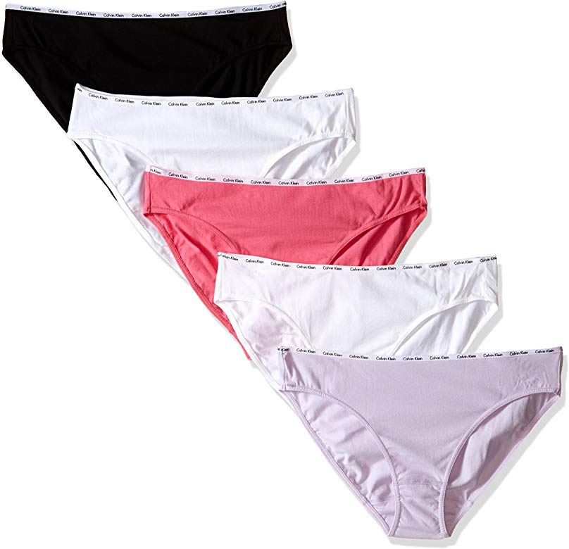 CK女士内裤，M码Calvin Klein Women's Cotton Stretch Logo Bikini Panty 5 Pack, White/Black/Grey Heather, Small at Amazon Women’s Clothing store