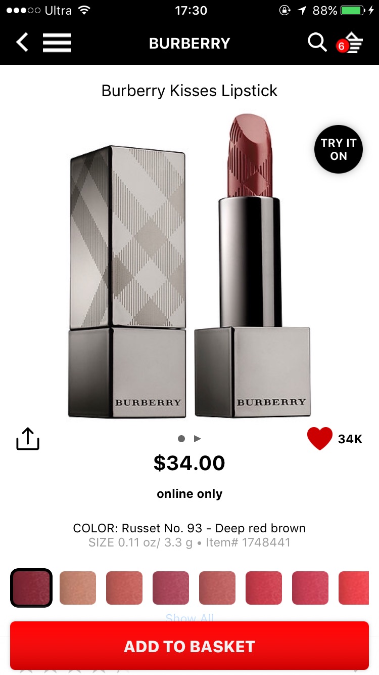 Sephora官网Burberry Kisses系列断货王93号Russet补货啦