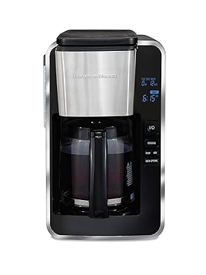 Amazon.com: Hamilton Beach 12 Cup Programmable Front-Fill Drip Coffee Maker with Glass Carafe, Auto Shutoff, 3 Brew Options, Black with Stainless &amp; Chrome Accents (46321): Home &amp; Kitchen