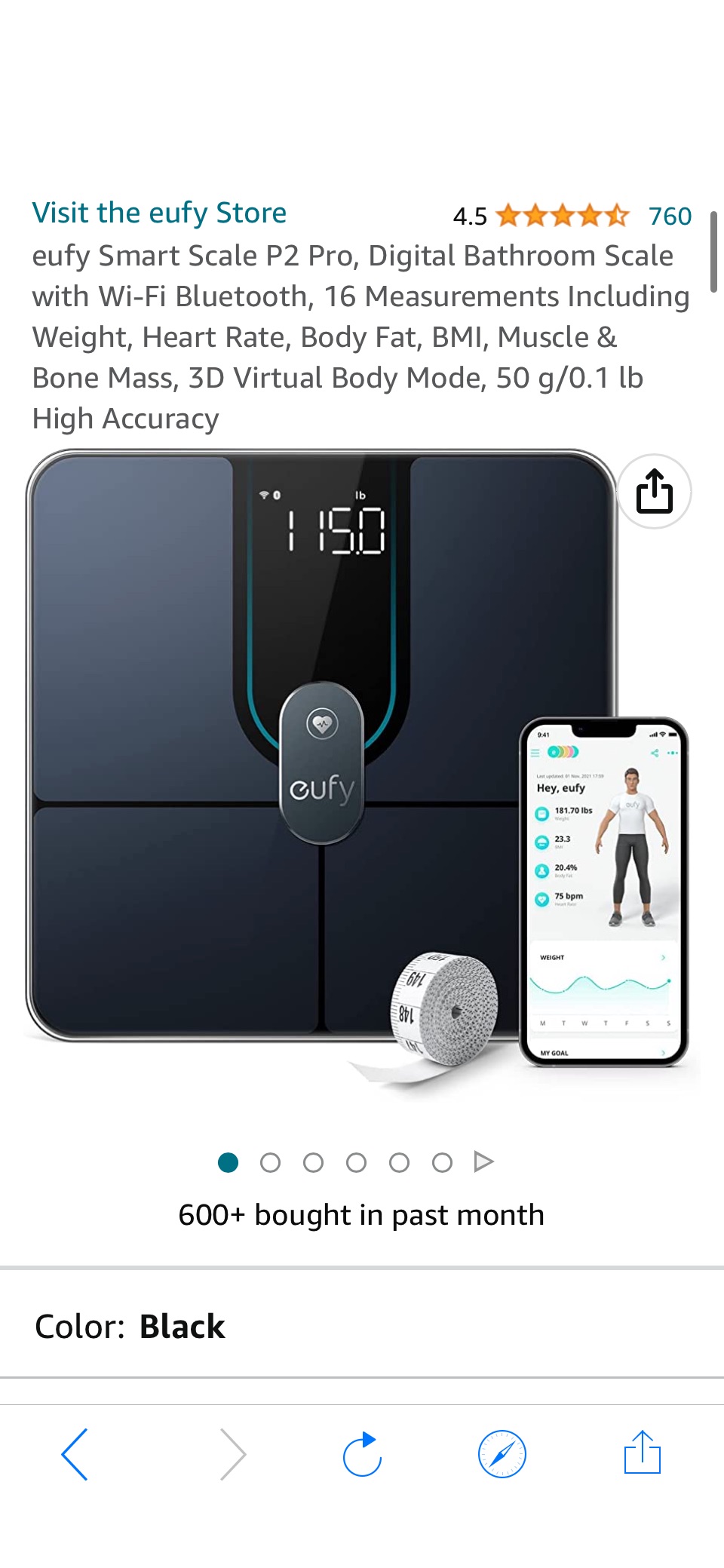 Amazon.com: eufy Smart Scale P2 Pro, Digital Bathroom Scale with Wi-Fi Bluetooth, 16 Measurements Including Weight, Heart Rate, Body Fat, BMI, Muscle & Bone Mass,原价79.99