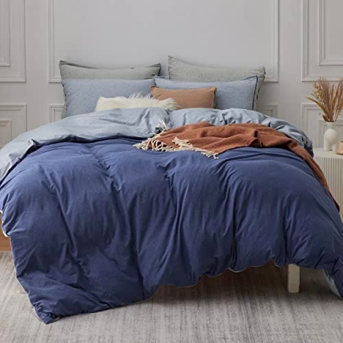 Amazon.com: BEDSURE Jersey Knit Duvet Cover T-Shirt Cotton Duvet Cover King Size, Blue Comforter Cover Set with Zipper Closure, 1 King Duvet Cover 104x90 inches and 2 Pillowcases 被套组
