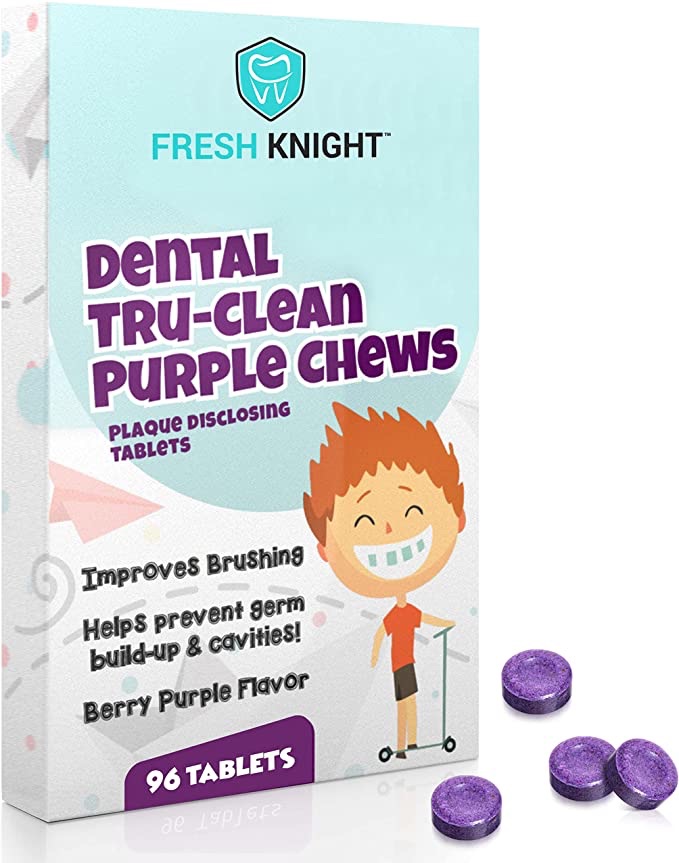 Amazon.com：用于牙齿的牙菌斑暴露片，96 片，儿童或成人牙菌斑暴露片，显示牙菌斑，帮助教孩子刷牙习惯以清洁牙齿，由 Fresh Knight 提供，一包 (1)