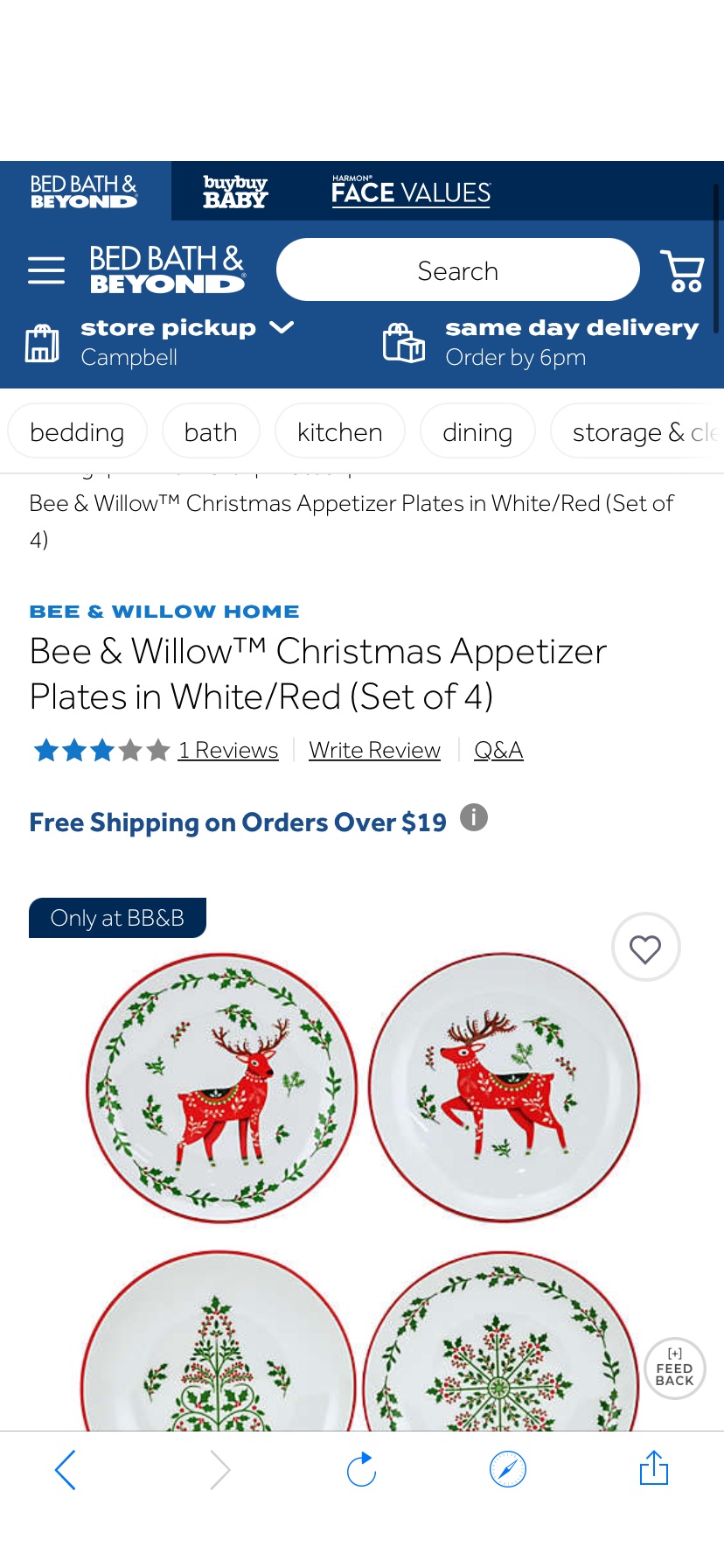 圣诞前菜碟四件套
Bee & Willow™ Christmas Appetizer Plates in White/Red (Set of 4) | Bed Bath & Beyond