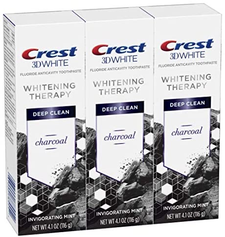 Amazon.com : Crest Charcoal 3D White Toothpaste, Whitening Therapy Deep Clean with Fluoride, Invigorating Mint, 4.1 Ounce, Pack of 3 牙膏