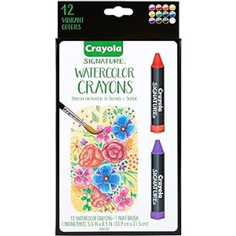 Crayola 12色水彩蜡笔+笔刷 ，蜡笔作画，水彩效果
