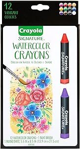 Crayola 12色水彩蜡笔+笔刷 ，蜡笔作画，水彩效果