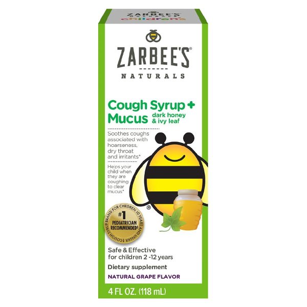 Zarbee's Children's Cough Syrup + Mucus with Dark Honey & Ivy Leaf Grape,