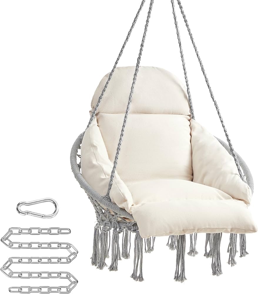 SONGMICS Hanging Chair, Swing Chair with Cushion, Holds up to 264 lb, Gray and Cloud White UGDC042M11 : Amazon.ca: Patio, Lawn & Garden