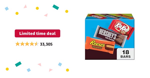 Limited-time deal: HERSHEY'S, KIT KAT and REESE'S Assorted Milk Chocolate, Full Size Easter Candy Bar Variety Box, 27.3 oz (18 Count)