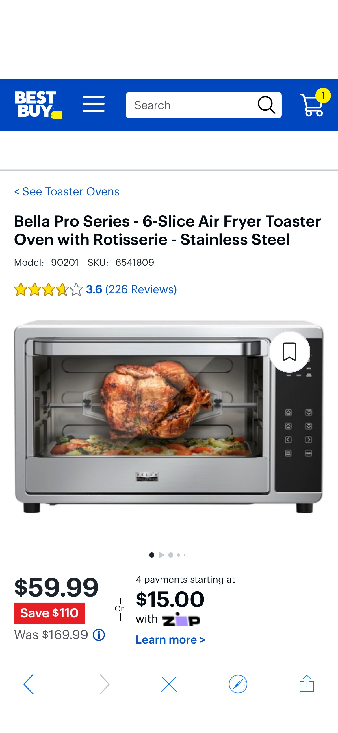 Bella Pro Series 6-Slice Air Fryer Toaster Oven with Rotisserie Stainless Steel 90201 - Best Buy