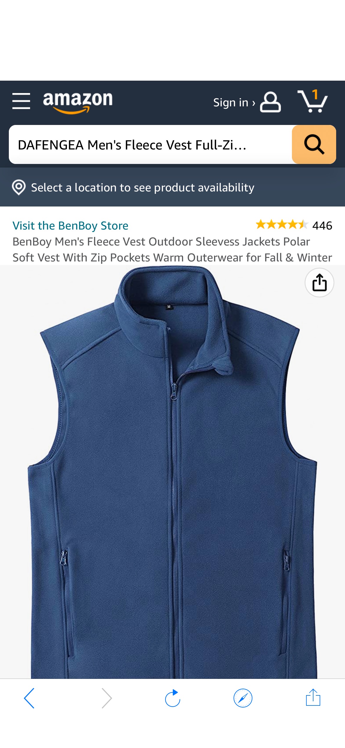BenBoy Men's Fleece Vest Outdoor Sleevess Jackets Polar Soft Vest With Zip Pockets Warm Outerwear for Fall & Winter,MJ1058M-Denim Blue-S at Amazon Men’s Clothing store