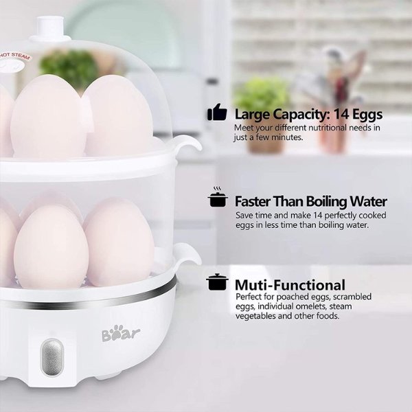 Bear小熊 家用小型单双层快速煮蛋器自动断电 早餐神器 白色 - 亚米