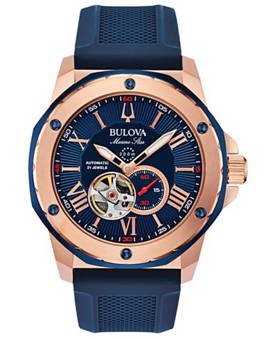 Bulova Men's Automatic Marine Star Blue Silicone Strap Watch 45mm & Reviews - All Fine Jewelry - Jewelry & Watches - Macy's手表