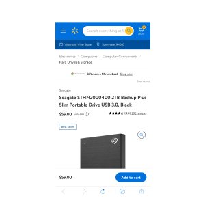 $59 Seagate STHN2000400 2TB Backup Plus Slim Portable Drive USB 3.0, Black - Walmart.com为