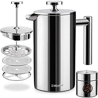 Amazon.com: Mueller French Press Double Insulated 310 Stainless Steel Coffee Maker 4 Level Filtration System, No Coffee Grounds, Rust-Free, Dishwasher Safe: Kitchen & Dining