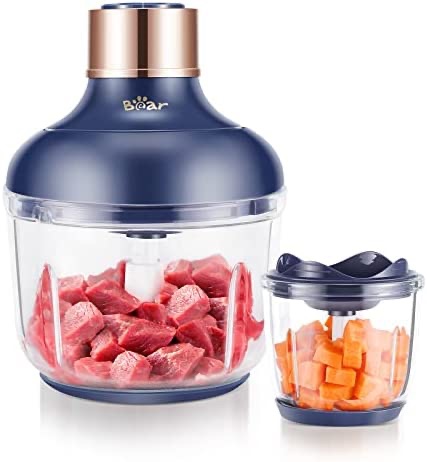 Amazon.com: Bear Food Processor, Electric Food Chopper with 2 Glass Bowls (8 Cup+2.5 Cup), 400W Power Grinder with 2 Sets Stainless Steel Blades, 2 Speed for Meat, Vegetables, and Baby Food: Home & Kitchen