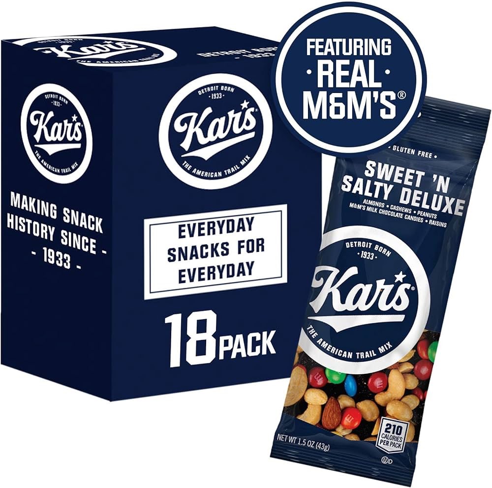 Amazon.com: Kar’s Nuts Sweet ‘N Salty Deluxe Trail Mix, 1.5 oz Individual Snack Packs – Bulk Pack of 18, Gluten-Free Snacks : Grocery & Gourmet Food