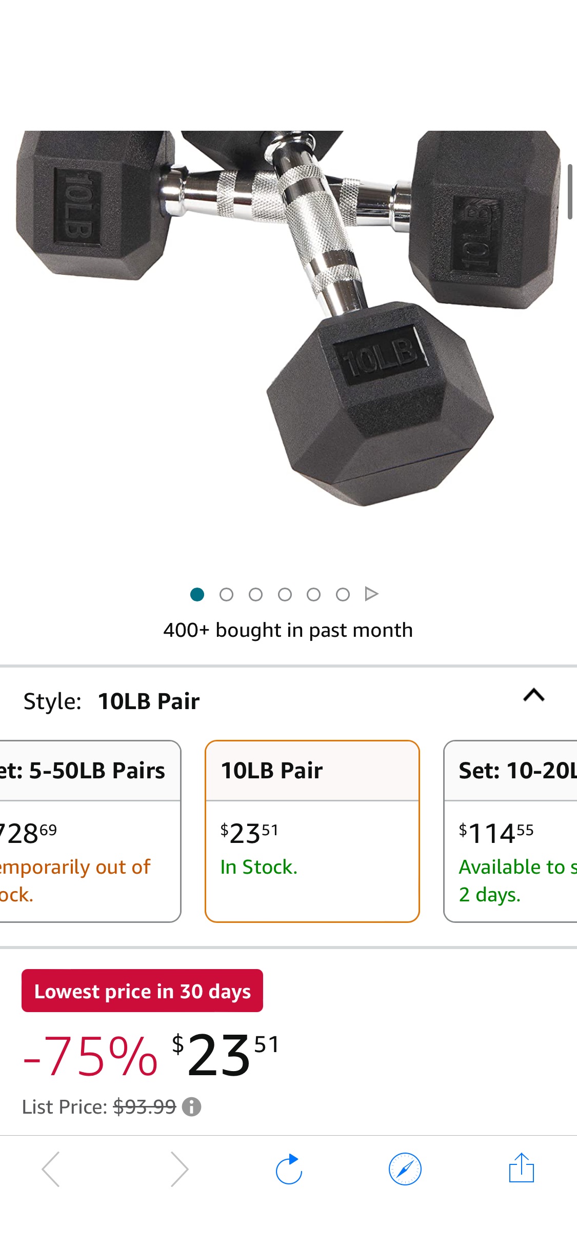 Amazon.com : Signature Fitness Rubber Encased Hex Dumbbell, 10LB Pair : Sports & Outdoors