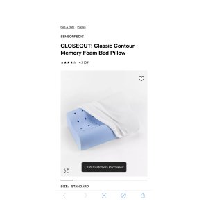 $15.99 SensorPEDIC CLOSEOUT! Classic Contour Memory Foam Bed Pillow & Reviews - Pillows - Bed & Bath - Macy s 折扣码 HOME