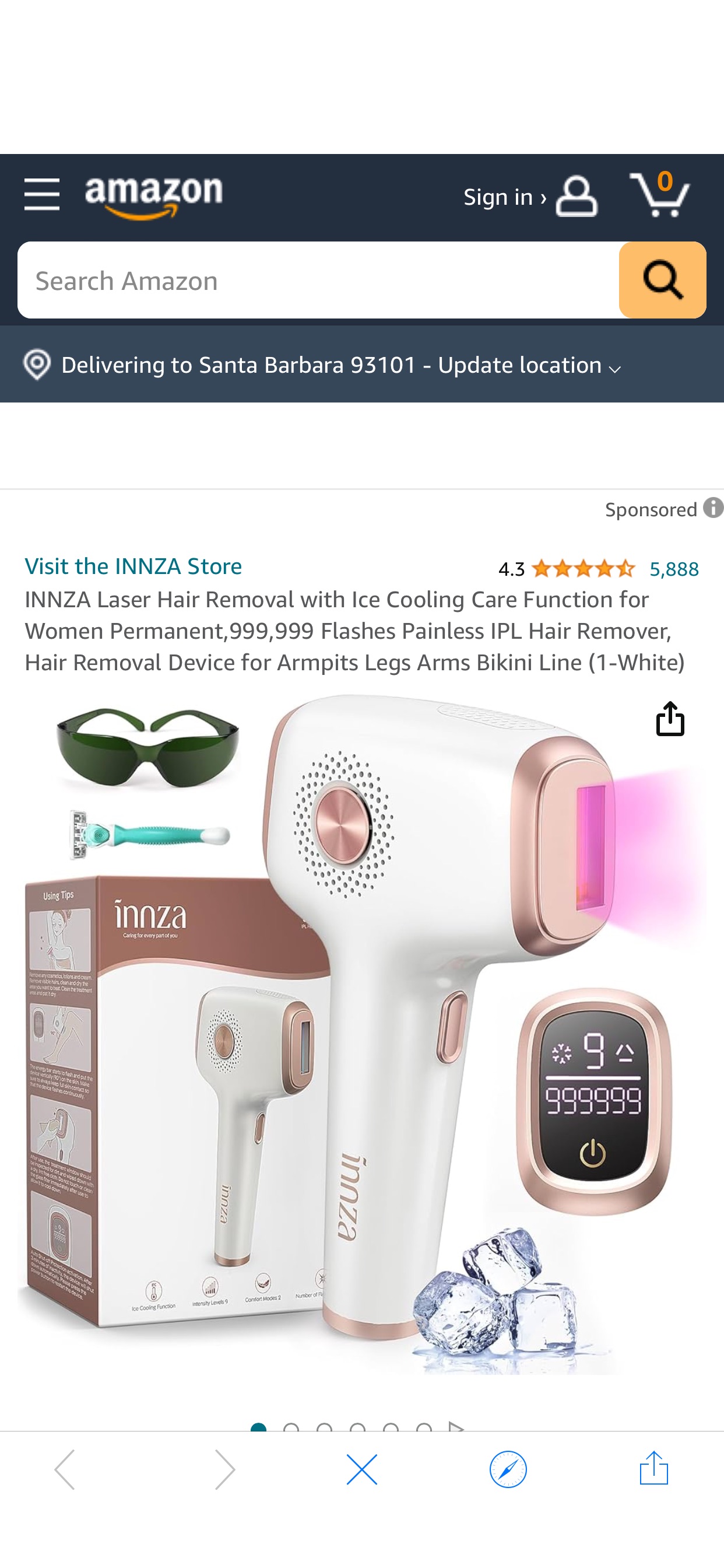 Amazon.com: INNZA Laser Hair Removal with Ice Cooling Care Function for Women Permanent,999,999 Flashes Painless IPL Hair Remover, Hair Removal Device for Armpits Legs Arms Bikini Line (1-White) : Bea
