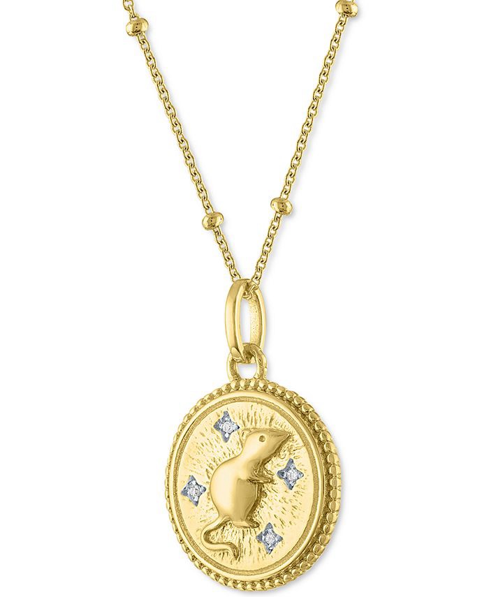 Macy's Diamond Accent Chinese Zodiac Disc 18" Pendant Necklace in 14k Gold-Plated Sterling Silver - Macy's