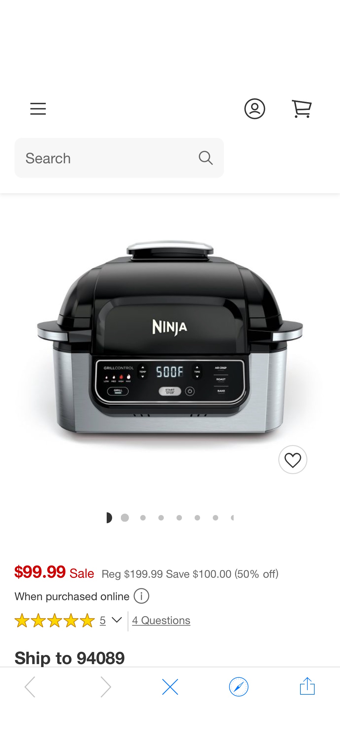 Ninja Foodi 4qt 4-in-1 Indoor Grill & Air Fryer - Ag300bf : Target为